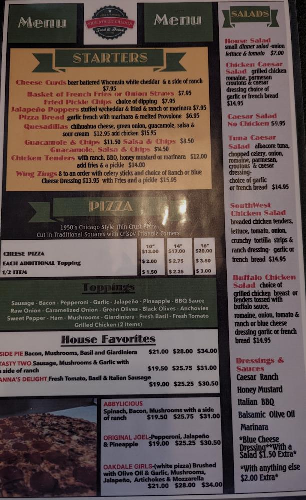 Side Street Saloon Menu image 2